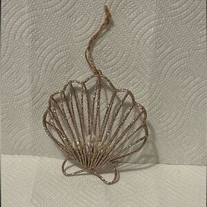 Nautical Theme Glitter Shell Ornament With Hanging Loop & 3 Pearls Inside